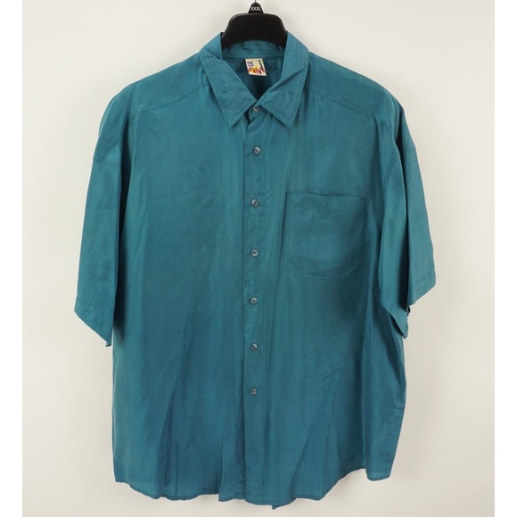 On The Brink Other - Vintage On the Brink Silk Whipstitch Accent Camp Shirt Men's XL Oversized Blue